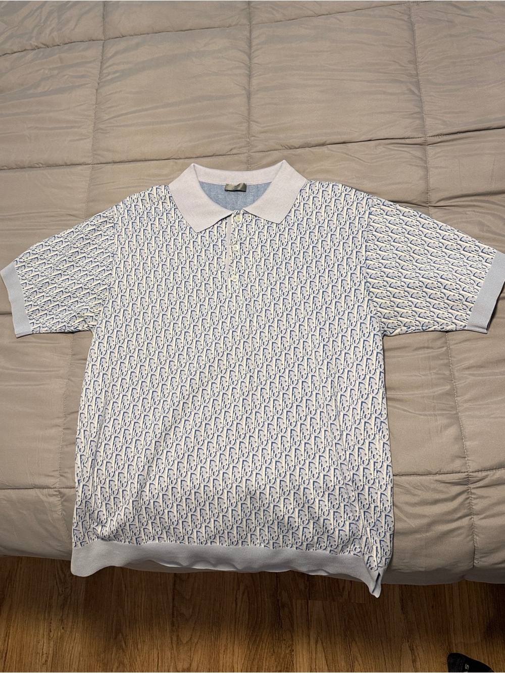 Dior White and Light Blue Monogram Polo